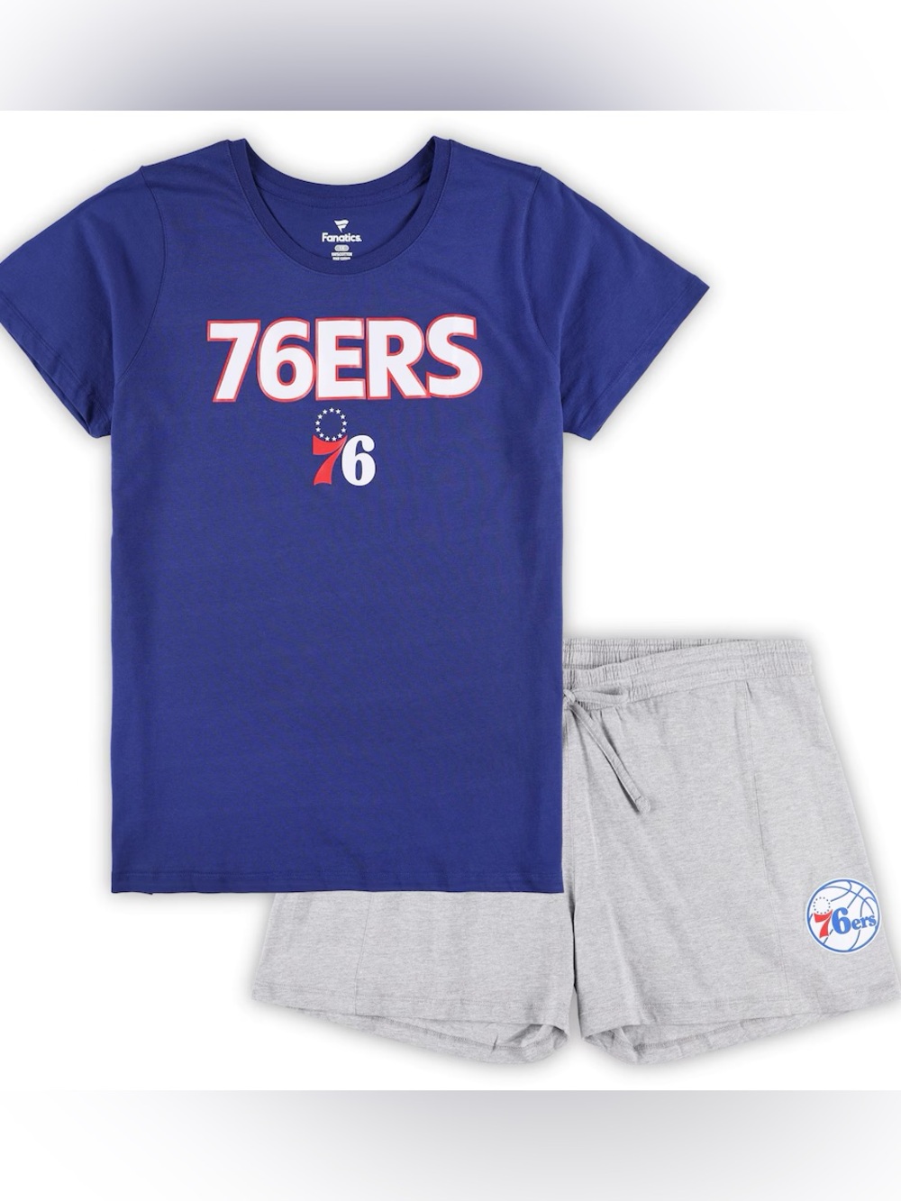 NWT Fanatics /Heather Gray Philadelphia 76ers T-Shirt Shorts Combo Set, Size 2X